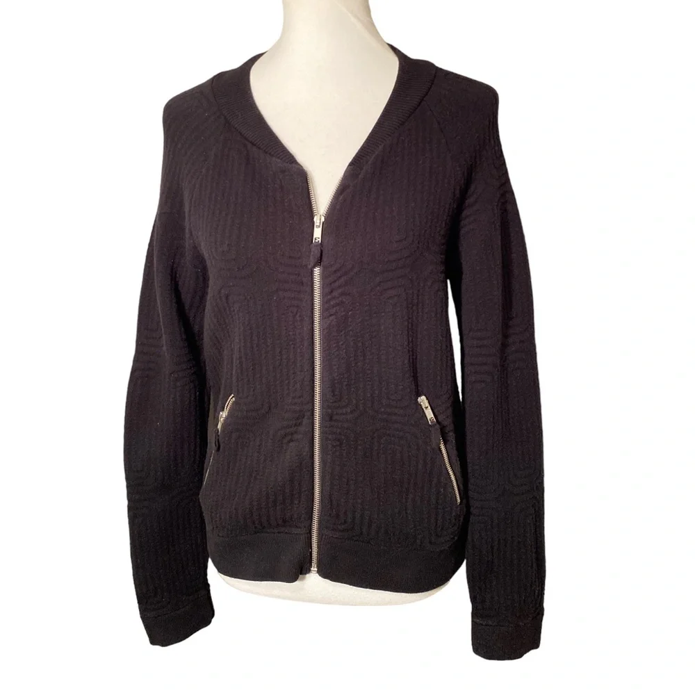 Anthropologie Moth Black Ribbed Knit Zip Up Cardigan Sweater Women’s Small